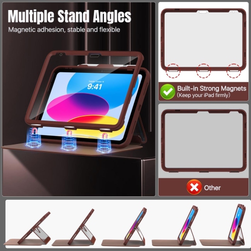 iPad – Étui de 10th génération avec porte-crayon, 10,9 po, protecteur d’écran intégré, arrière transparent, support de visionnement à angles