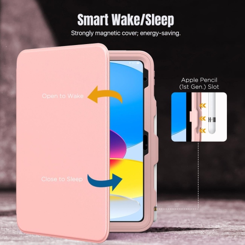 iPad – Étui de 10th génération avec porte-crayon, 10,9 po, protecteur d’écran intégré, arrière transparent, support de visionnement à angles