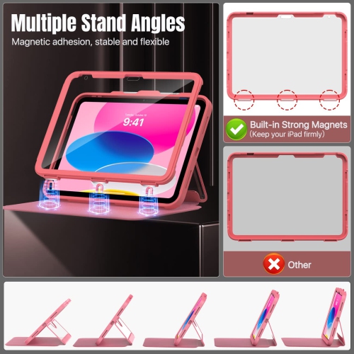 iPad – Étui de 10th génération avec porte-crayon, protecteur d’écran intégré, dos transparent, support de visionnement multi-angle résistant aux