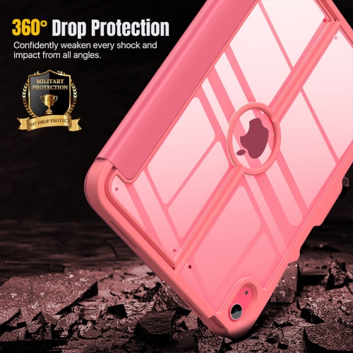 iPad – Étui de 10th génération avec porte-crayon, protecteur d’écran intégré, dos transparent, support de visionnement multi-angle résistant aux