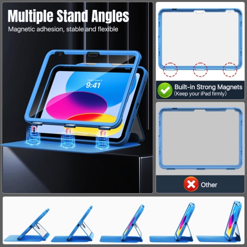 iPad – Étui de 10th génération avec porte-crayon, 10,9 po, protecteur d’écran intégré, dos transparent, support de visionnement multiangle résistant