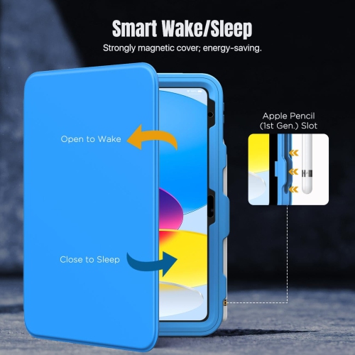 iPad – Étui de 10th génération avec porte-crayon, 10,9 po, protecteur d’écran intégré, dos transparent, support de visionnement multiangle résistant