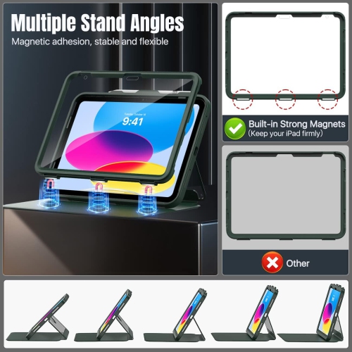 iPad 10th génération avec porte-stylet, 10,9 po transparent, protecteur d'écran intégré, support de visionnement à angles multiples,