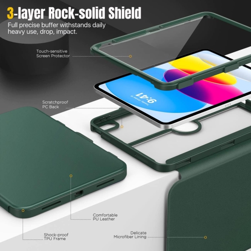 iPad 10th génération avec porte-stylet, 10,9 po transparent, protecteur d'écran intégré, support de visionnement à angles multiples,