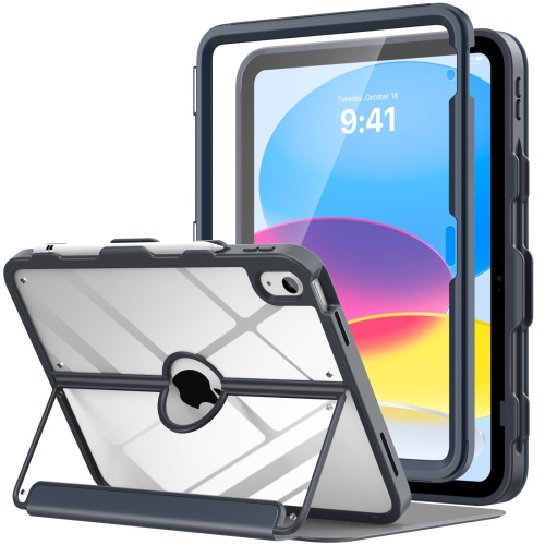 HLD  Ipad 10Th Generation Case With Pencil Holder, Built-In Screen Protector Clear Back, Multi Angle Viewing Stand, Auto Wake/sleep, Space In Gray