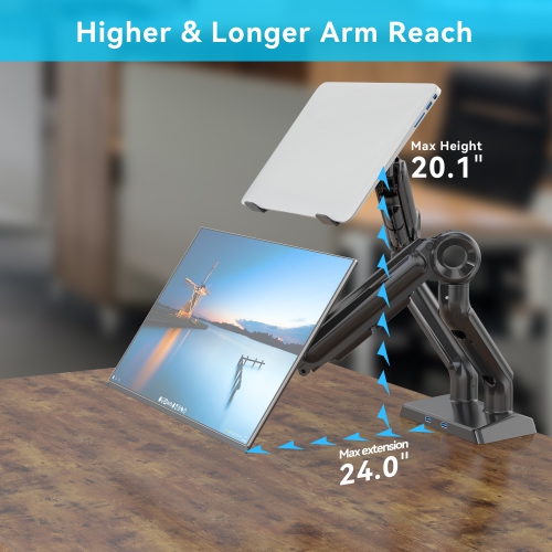 Refurbished - SHOPPINGALL Heavy Duty 2 in 1 Dual Monitor & Laptop Mount for 13 to 35 inch VESA Compatible Screens, Each Arm Supports up to 26.5lbs -