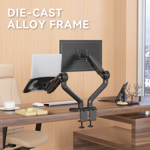 Refurbished - SHOPPINGALL Heavy Duty 2 in 1 Dual Monitor & Laptop Mount for 13 to 35 inch VESA Compatible Screens, Each Arm Supports up to 26.5lbs -