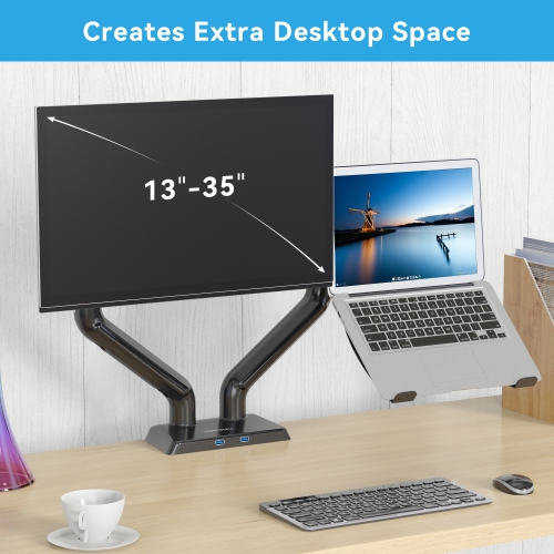 Refurbished - SHOPPINGALL Heavy Duty 2 in 1 Dual Monitor & Laptop Mount for 13 to 35 inch VESA Compatible Screens, Each Arm Supports up to 26.5lbs -