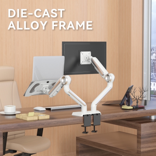 Refurbished - SHOPPINGALL Heavy Duty 2 in 1 Dual Monitor & Laptop Mount for 13 to 35 inch VESA Compatible Screens, Each Arm Supports up to 26.5lbs -