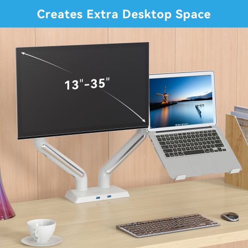 Refurbished - SHOPPINGALL Heavy Duty 2 in 1 Dual Monitor & Laptop Mount for 13 to 35 inch VESA Compatible Screens, Each Arm Supports up to 26.5lbs -