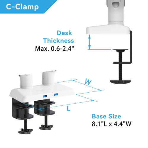 SHOPPINGALL Heavy Duty Dual Monitor Mount for 13 to 35 inch VESA Compatible Screens, Each Pneumatic Gas Spring Arm Supports up to 26.5lbs - SA-GE62U-White by SHOPPINGALL - Refurbished condition - Image 8