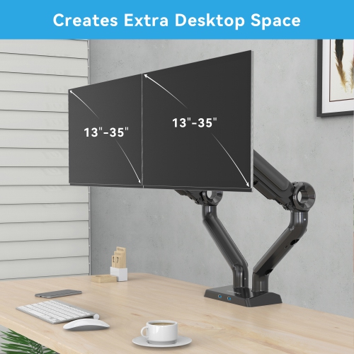 SHOPPINGALL Heavy Duty Dual Monitor Mount for 13 to 35 inch VESA Compatible Screens, Each Pneumatic Gas Spring Arm Supports up to 26.5lbs - SA-GE62U-Black by SHOPPINGALL - Refurbished condition - Image 3