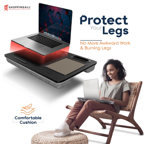 Refurbished - SHOPPINGALL Lap Desk - for 17 inch Laptops or Smaller - Integrated Mouse Pad, Tablet & Smartphone Holder - SA-BR182 (Black)