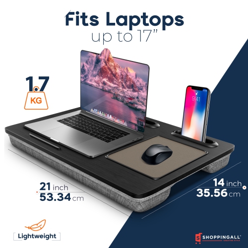 Refurbished - SHOPPINGALL Lap Desk - for 17 inch Laptops or Smaller - Integrated Mouse Pad, Tablet & Smartphone Holder - SA-BR182 (Black)