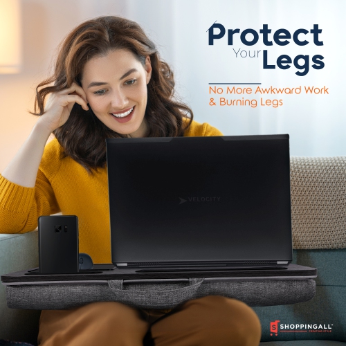 Refurbished - SHOPPINGALL Lap Desk - for 17 inch Laptops or Smaller - Integrated Mouse Pad, Tablet & Smartphone Holder - SA-BR182 (Black)