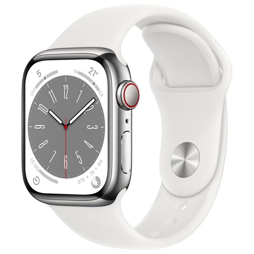 Apple Watch Series 8 (GPS + Cellular) 41mm Silver Stainless Steel Case (no band) by APPLE - Refurbished condition - CA$336.99
