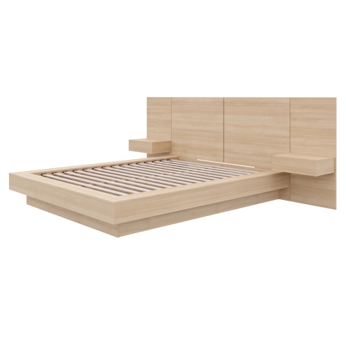 Ensemble pour chambre à coucher plateforme 4 pièces Napa avec table de chevet flottante en chêne brun de Nexera