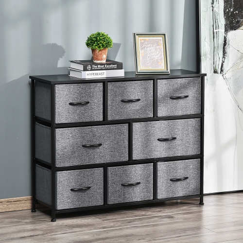 HOMCOM Dresser for Bedroom with 8 Drawers, 3-Tier Fabric Chest of Drawers, Tall Dresser Storage Tower with Steel Frame and Wooden Top for Closets,