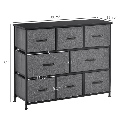HOMCOM Dresser for Bedroom with 8 Drawers, 3-Tier Fabric Chest of Drawers, Tall Dresser Storage Tower with Steel Frame and Wooden Top for Closets,