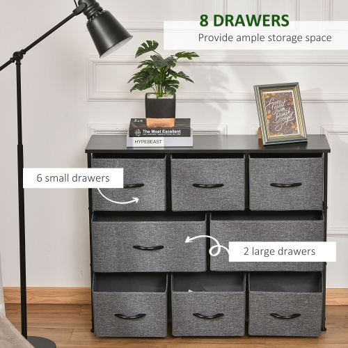 HOMCOM Dresser for Bedroom with 8 Drawers, 3-Tier Fabric Chest of Drawers, Tall Dresser Storage Tower with Steel Frame and Wooden Top for Closets,