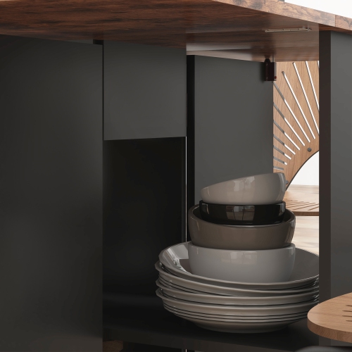 Table pliante de HOMCOM avec tiroir et tablettes de rangement, table à abattant peu encombrante pour la cuisine, salle à manger, salon, brun rustique