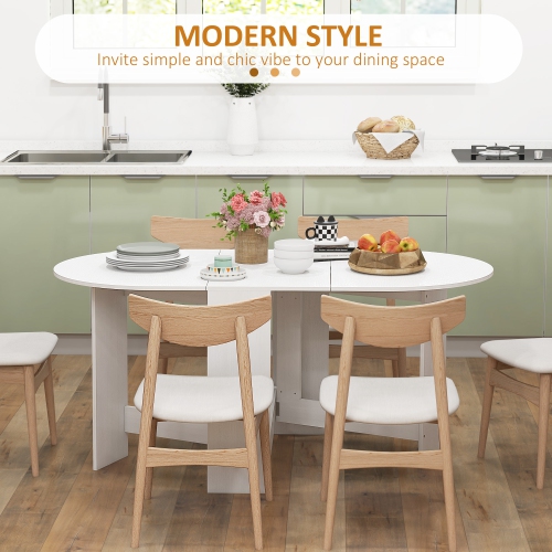 HOMCOM Oval Folding Dining Table, Space Saving Drop Leaf Table for Kitchen, Dining Room, Living Room, Distressed White