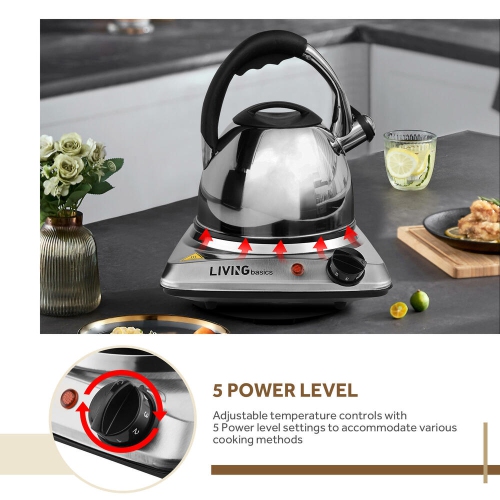 1000W Electric Hot Plate, 5 Level Temperature Countertop Infrared Single Burner fit for All Type of Cookware and Safe