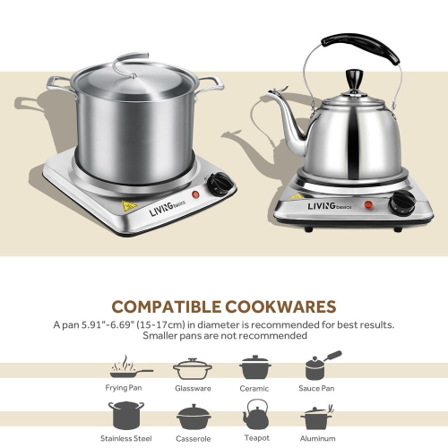1000W Electric Hot Plate, 5 Level Temperature Countertop Infrared Single Burner fit for All Type of Cookware and Safe