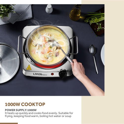 1000W Electric Hot Plate, 5 Level Temperature Countertop Infrared Single Burner fit for All Type of Cookware and Safe