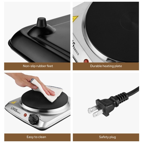 1000W Electric Hot Plate, 5 Level Temperature Countertop Infrared Single Burner fit for All Type of Cookware and Safe