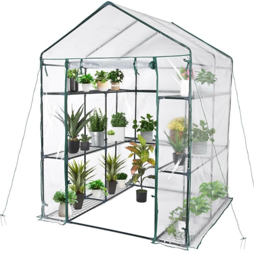 4.7x4.7x6.4 ft Large Greenhouse, 3 Tiers Steel Frame Sturdy Green House with PVC Cover Roll Up Zipper Door for Lawn Garden Outdoor Growing