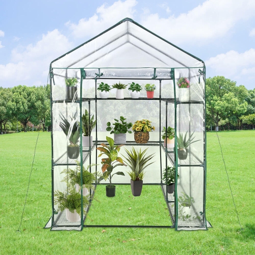 4.7x4.7x6.4 ft Large Greenhouse, 3 Tiers Steel Frame Sturdy Green House with PVC Cover Roll Up Zipper Door for Lawn Garden Outdoor Growing