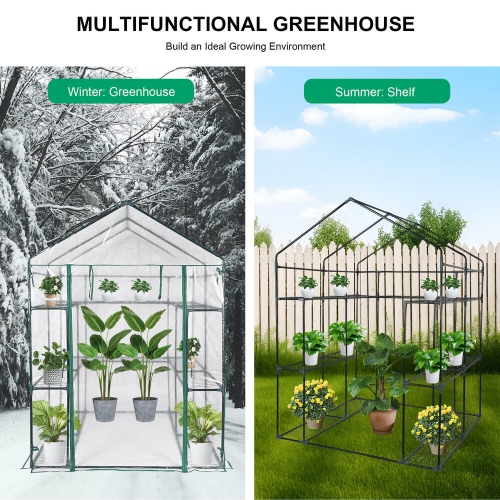 4.7x4.7x6.4 ft Large Greenhouse, 3 Tiers Steel Frame Sturdy Green House with PVC Cover Roll Up Zipper Door for Lawn Garden Outdoor Growing