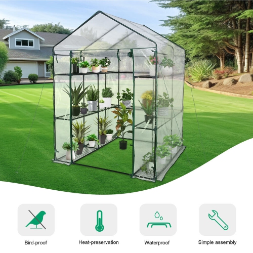 4.7x4.7x6.4 ft Large Greenhouse, 3 Tiers Steel Frame Sturdy Green House with PVC Cover Roll Up Zipper Door for Lawn Garden Outdoor Growing