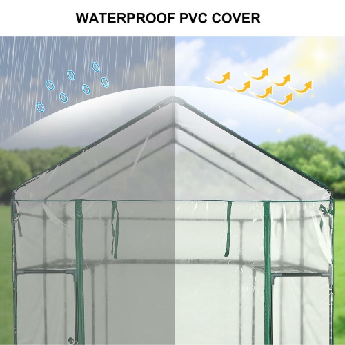 4.7x4.7x6.4 ft Large Greenhouse, 3 Tiers Steel Frame Sturdy Green House with PVC Cover Roll Up Zipper Door for Lawn Garden Outdoor Growing