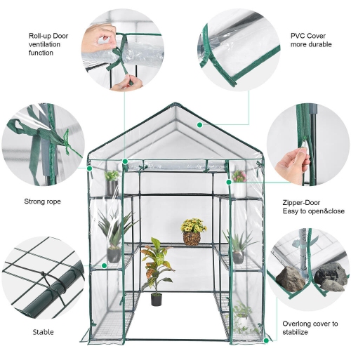 4.7x4.7x6.4 ft Large Greenhouse, 3 Tiers Steel Frame Sturdy Green House with PVC Cover Roll Up Zipper Door for Lawn Garden Outdoor Growing