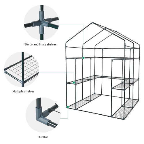 4.7x4.7x6.4 ft Large Greenhouse, 3 Tiers Steel Frame Sturdy Green House with PVC Cover Roll Up Zipper Door for Lawn Garden Outdoor Growing