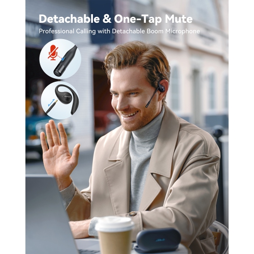 EMEET AirFlow Open Ear Headphones, Bluetooth 5.3 Wireless Headsets with Detachable Microphone, 40 Hours Playtime, IPX5, Wireless Earbuds, Multipoint