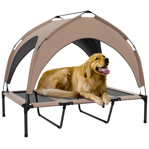 PawHut Elevated Dog Bed with Canopy, Cooling Dog Cot Bed for Camping, Portable Raised Pet Cot with Washable Breathable Mesh, for Indoor Outdoor, Larg