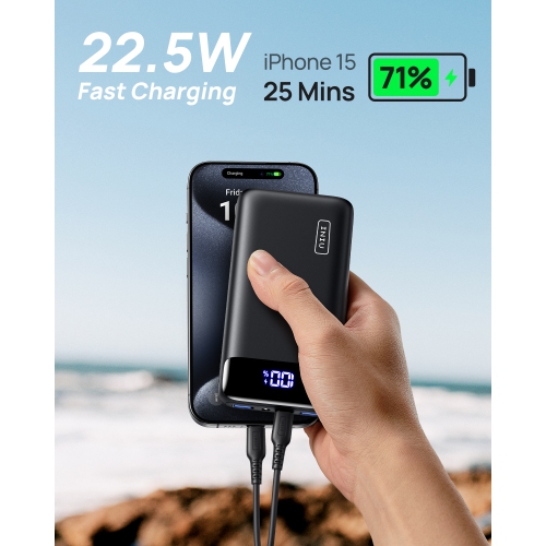 INIU Power Bank 20000 mAh 22.5W Fast Charging Portable Charger USB C in & out Battery Pack with LED Display for iPhone, Samsung, and More - Black