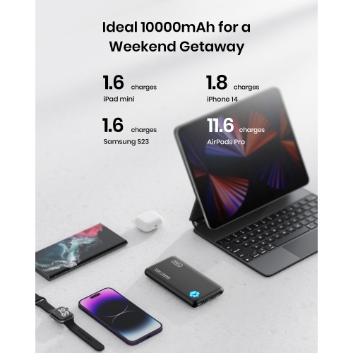 INIU Slimmest Power Bank 10000mAh 20W PD Fast Charging Portable Charger USB C in & Out Battery Pack for iPhone, Samsung and More - Black