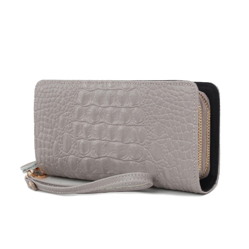 MKF Collection – Portefeuille à dragonne pour femmes en cuir véritable avec motif crocodile texturé par Mia K