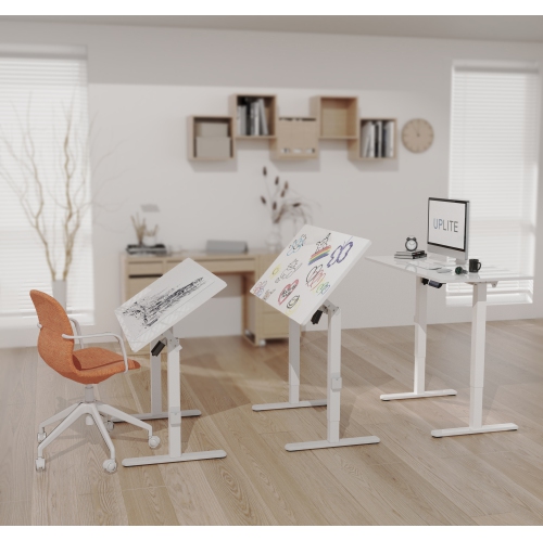 Uplite Mobile Electric 48x24 inch Height Adjustable Standing Desk with Tilting Board, with Dry Erase Top Whiteboard and Rolling Casters, Drafting