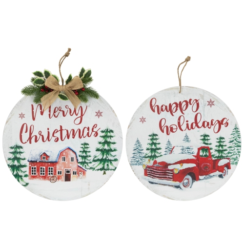 NORTHLIGHT  "merry Christmas And Happy Holidays Wood Wall Signs - 15.75"" - Set Of 2"