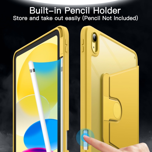 Étui rotatif pour iPad 10 avec porte-crayon, couvercle de support de protection pivotant sur 360 degrés, arrière transparent, réveil/veille
