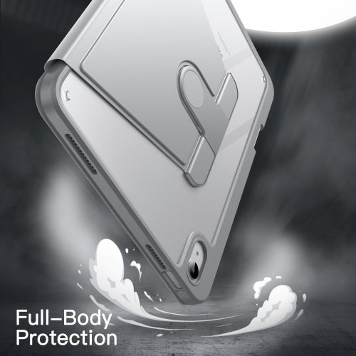 Rotating Case for iPad 10 with Pencil Holder, 360 Degree Rotation Protective Stand Cover Clear Back, Auto Wake/Sleep (Silver)