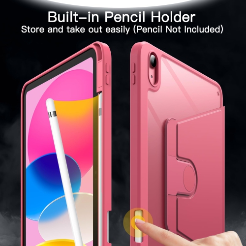 Étui rotatif pour iPad 10 avec porte-crayon, couvercle de support de protection pivotant sur 360 degrés, arrière transparent, réveil/veille