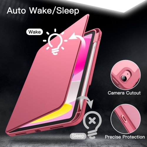 Étui rotatif pour iPad 10 avec porte-crayon, couvercle de support de protection pivotant sur 360 degrés, arrière transparent, réveil/veille