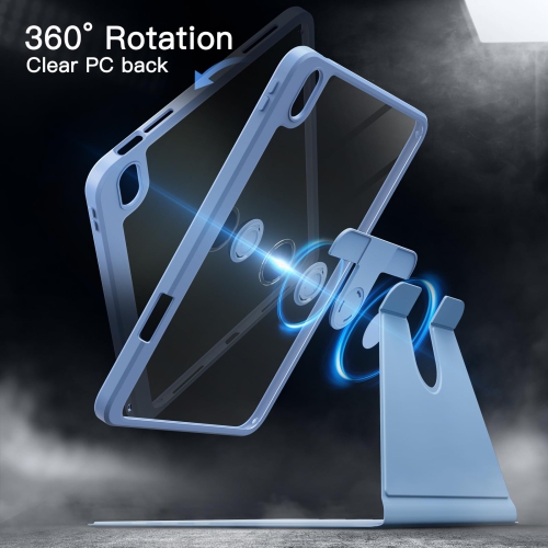 Étui rotatif pour iPad 10 avec porte-crayon, couvercle de support de protection pivotant sur 360 degrés, arrière transparent, réveil/veille