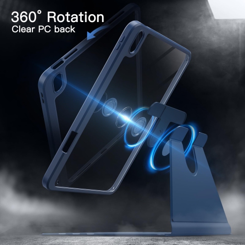 Rotating Case for iPad 10 with Pencil Holder, 360 Degree Rotation Protective Stand Cover Clear Back, Auto Wake/Sleep (Navy)